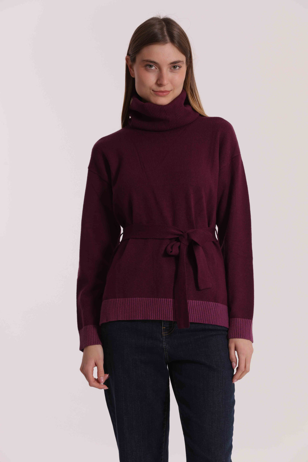 MAGLIA BICOLOR CON CINTURA