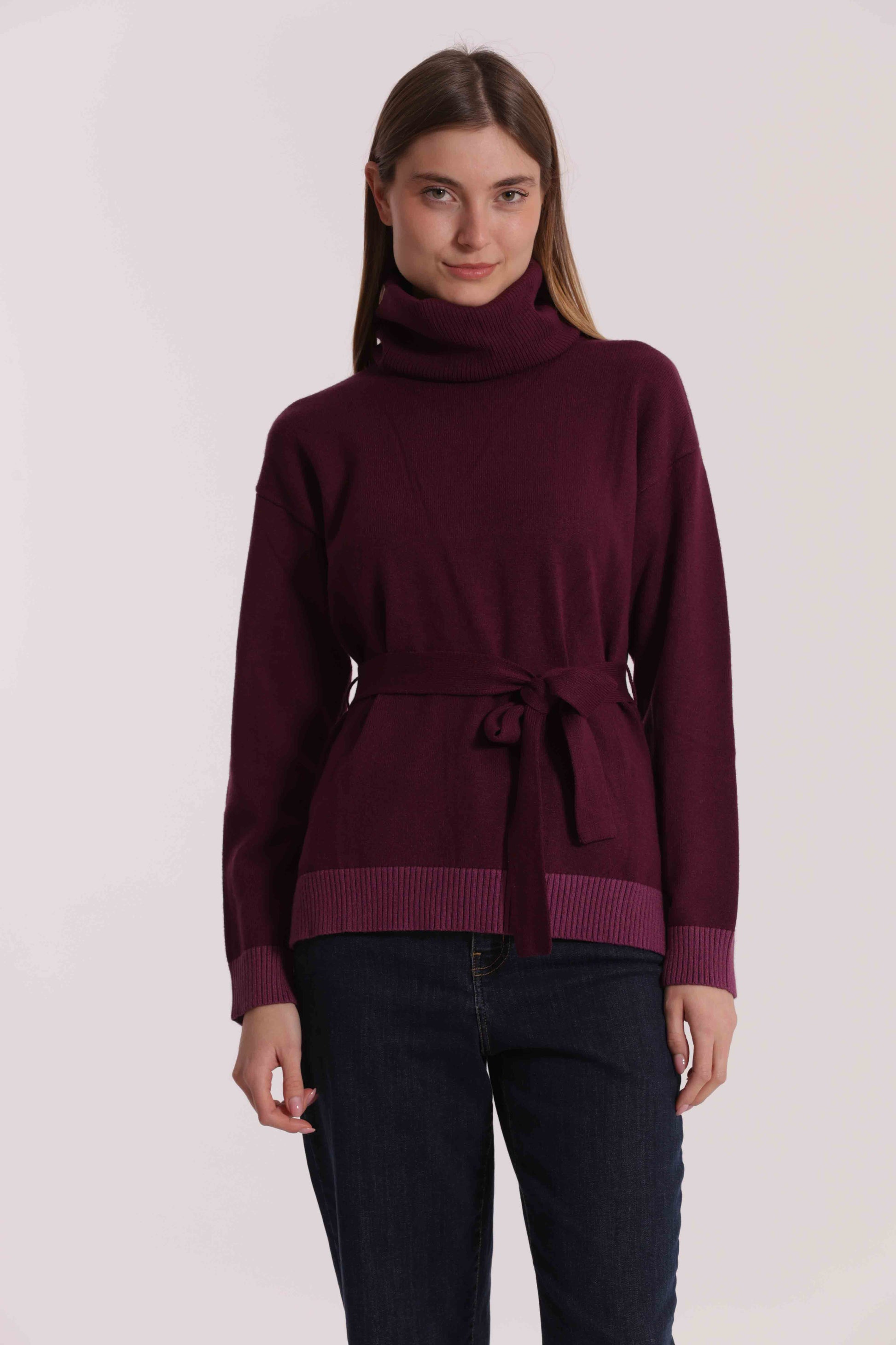 MAGLIA BICOLOR CON CINTURA