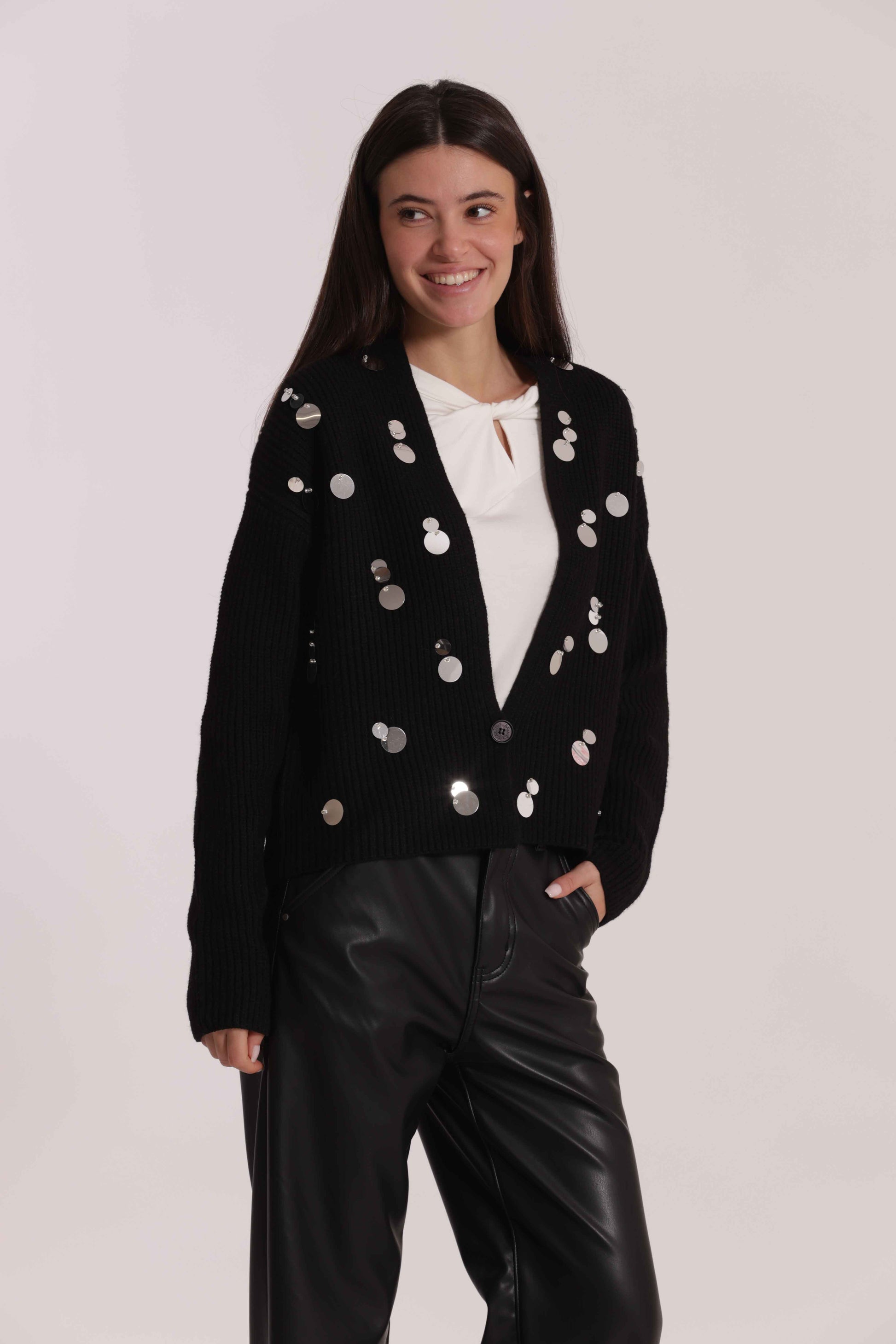 MAGLIA CARDIGAN CON PAILLETTES GRANDI