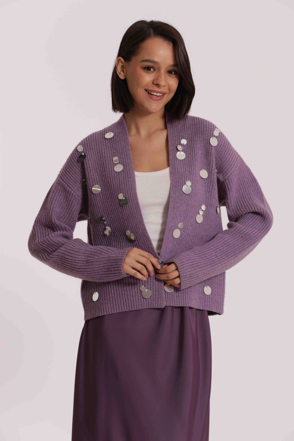 MAGLIA CARDIGAN CON PAILLETTES GRANDI