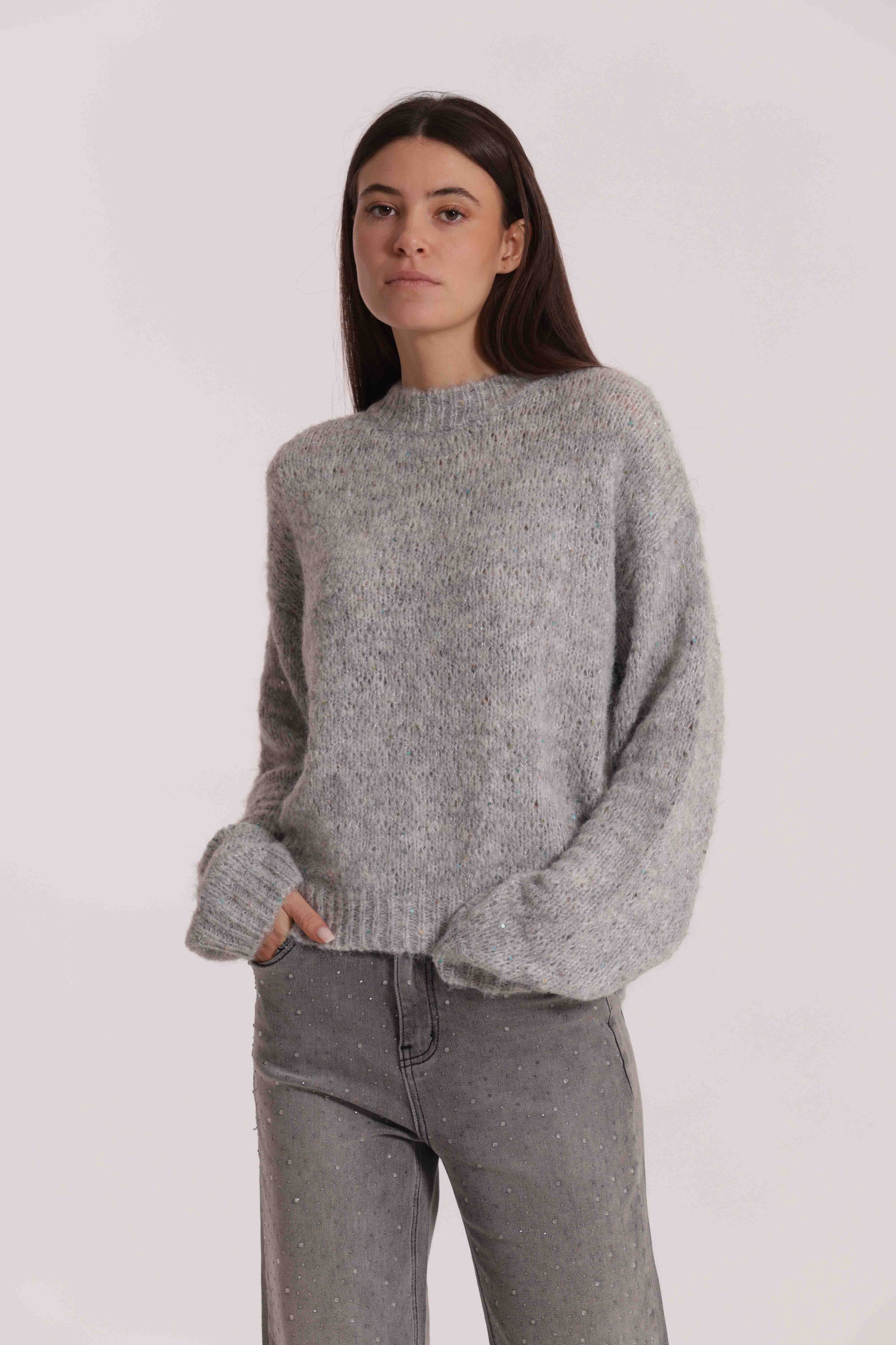 MAGLIA MELANGE CON MICRO PAILLETTES