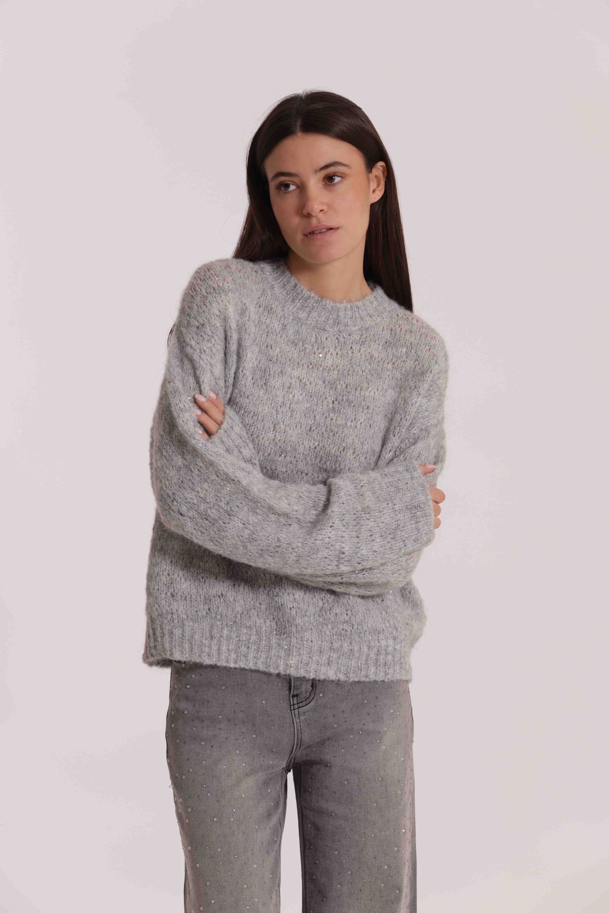 MAGLIA MELANGE CON MICRO PAILLETTES