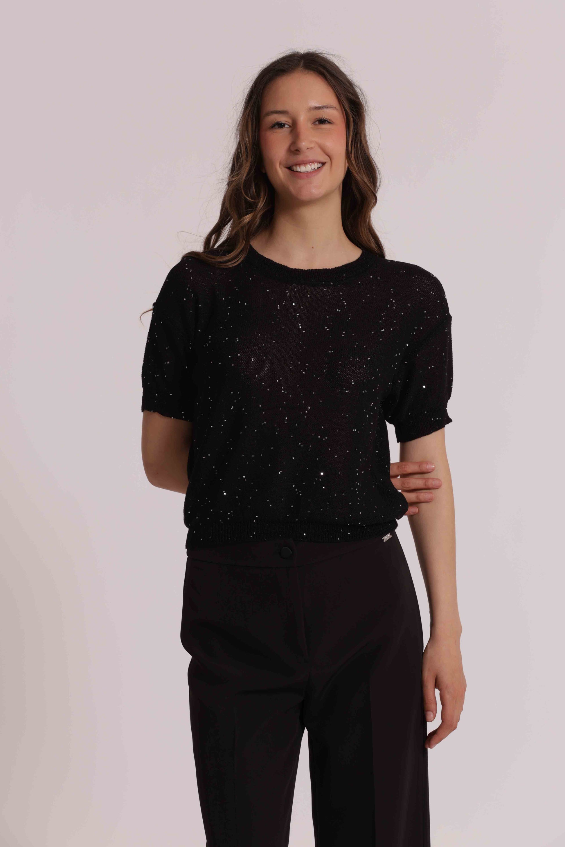 MAGLIA MANICHE CORTE MICRO PAILLETTES