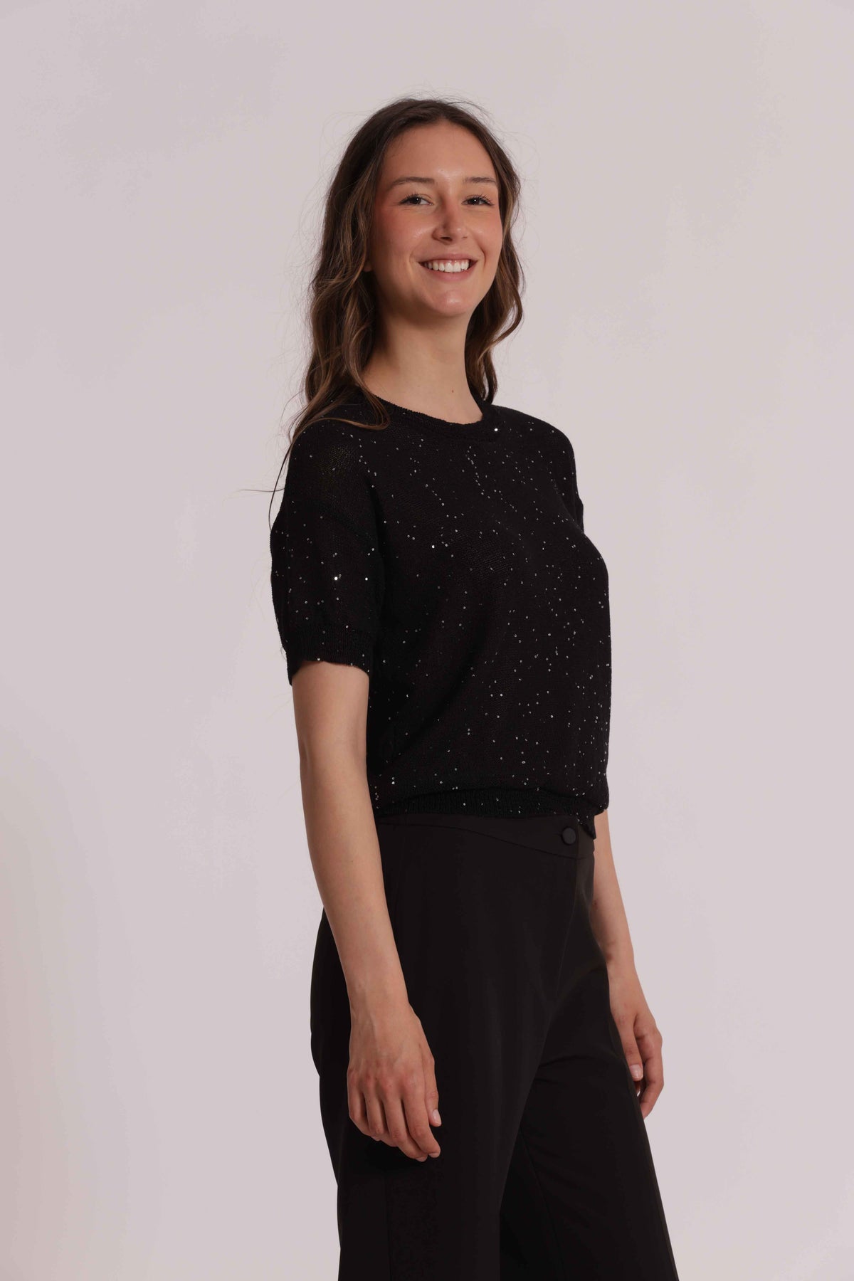 MAGLIA MANICHE CORTE MICRO PAILLETTES