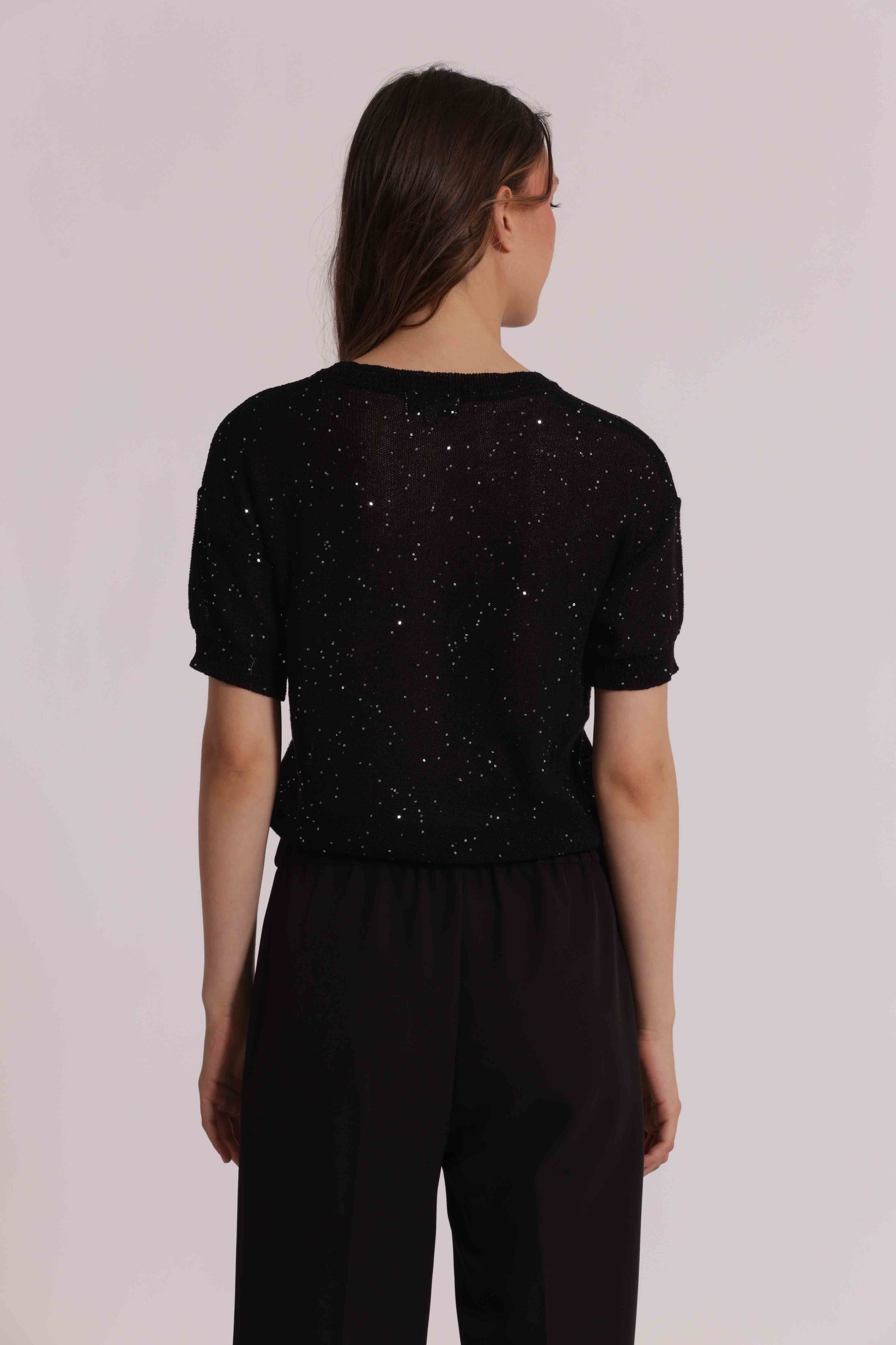 MAGLIA MANICHE CORTE MICRO PAILLETTES