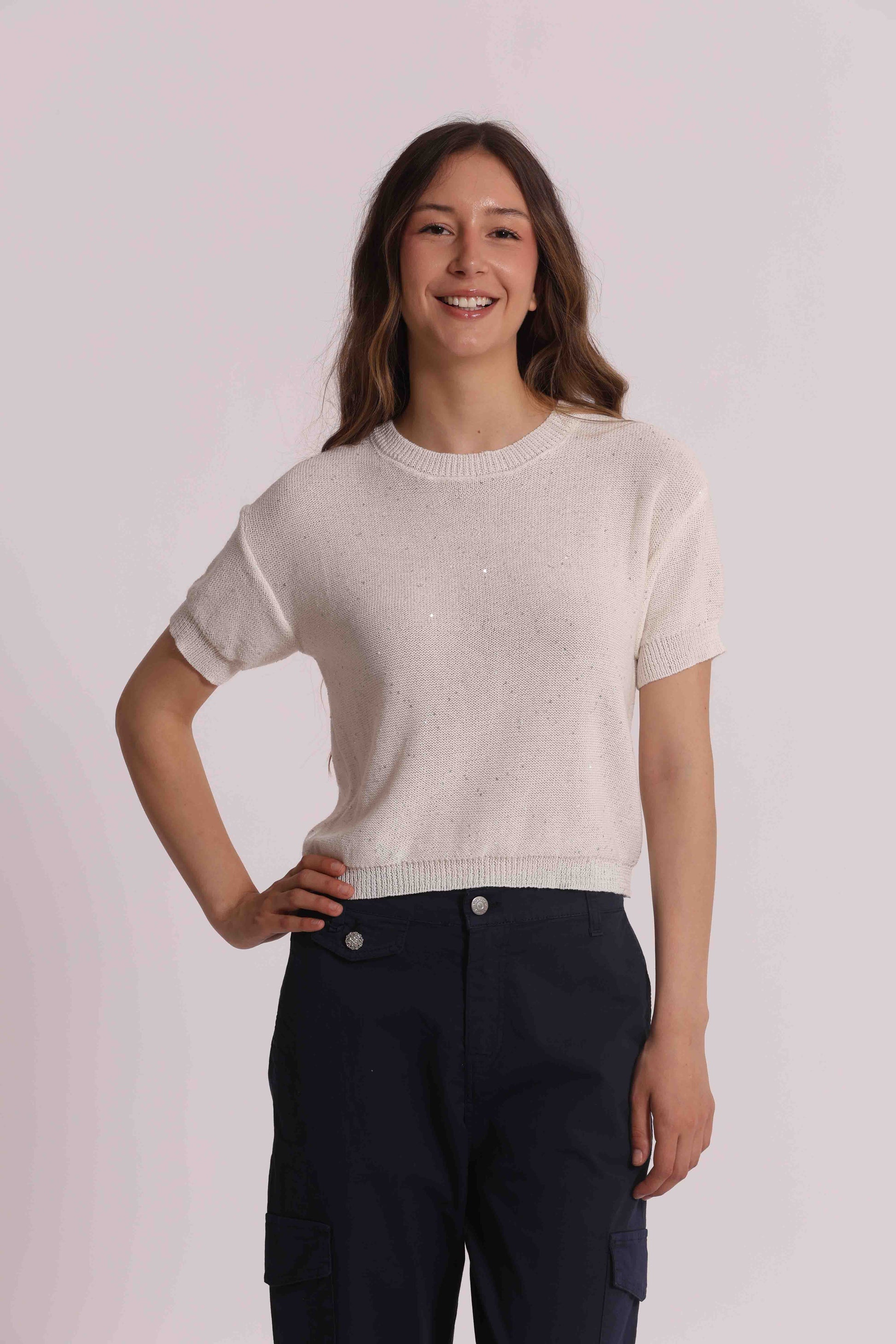 MAGLIA MANICHE CORTE MICRO PAILLETTES