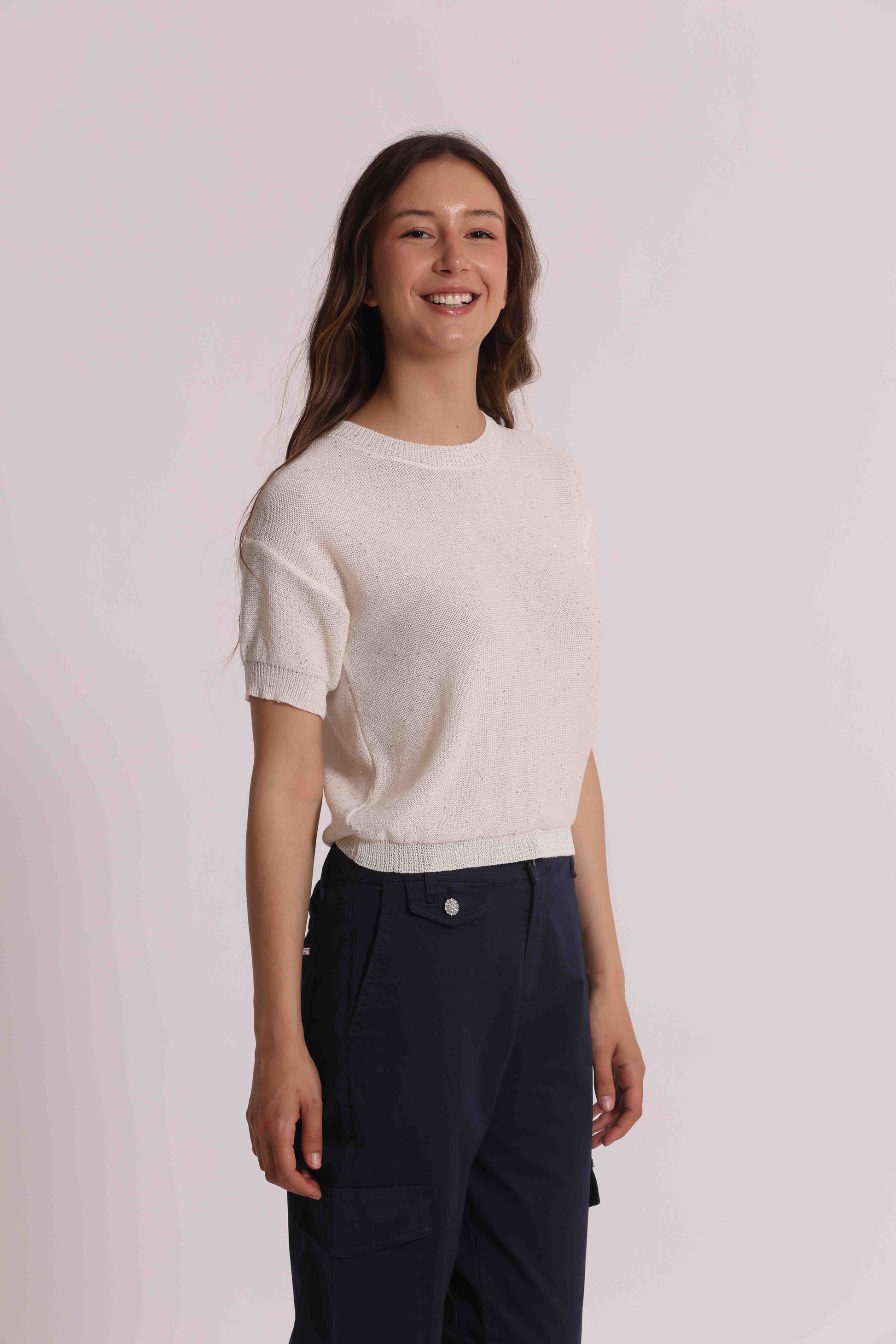 MAGLIA MANICHE CORTE MICRO PAILLETTES