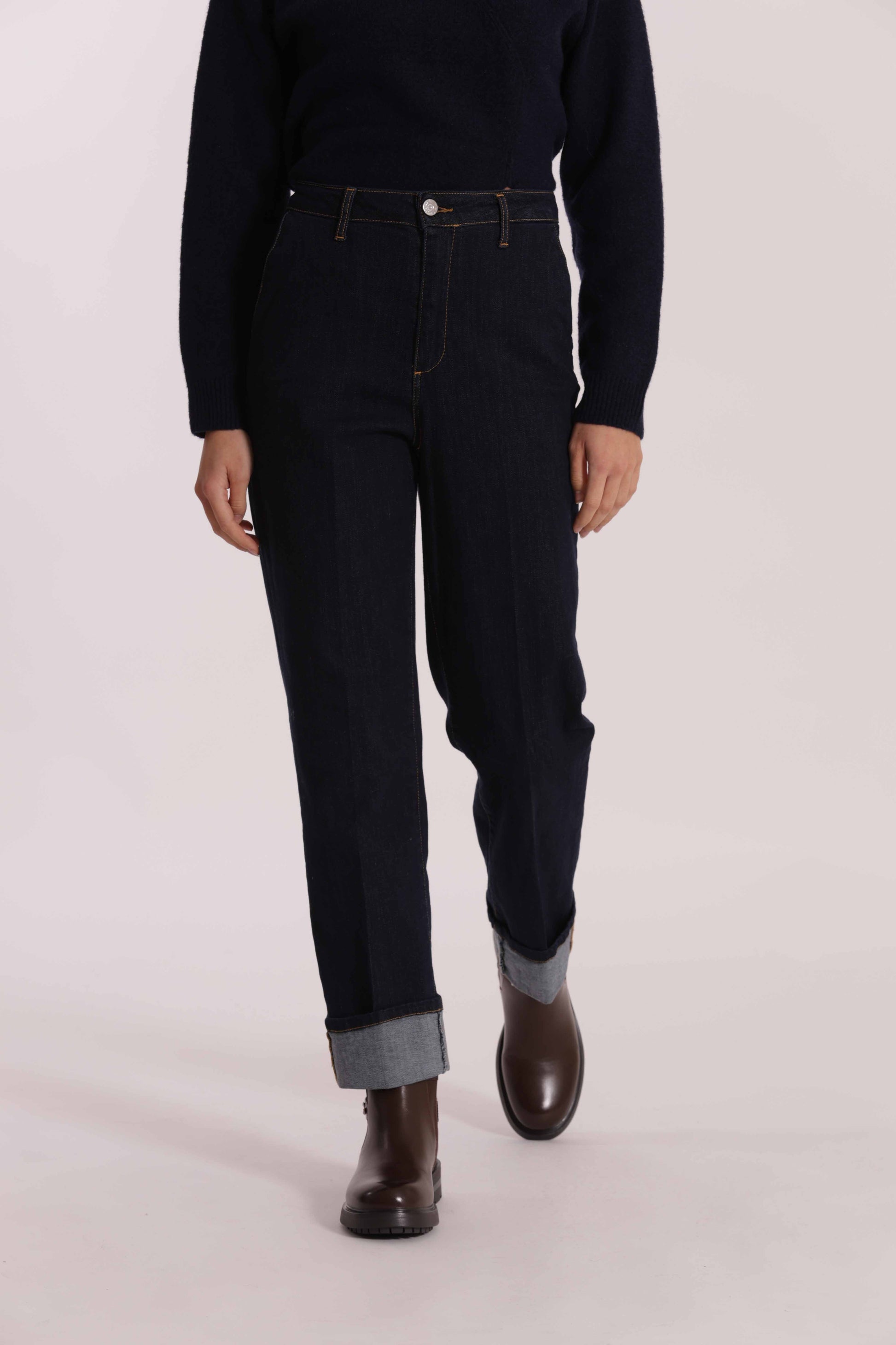 JEANS WIDE LEG CON RISVOLTO