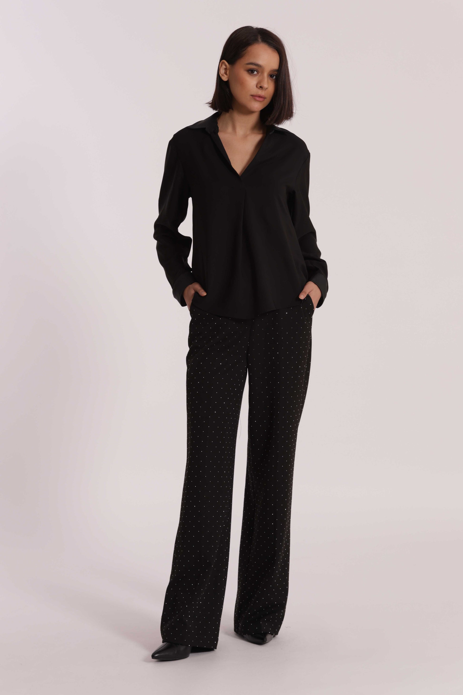 PANTALONE PALAZZO CON STRASS