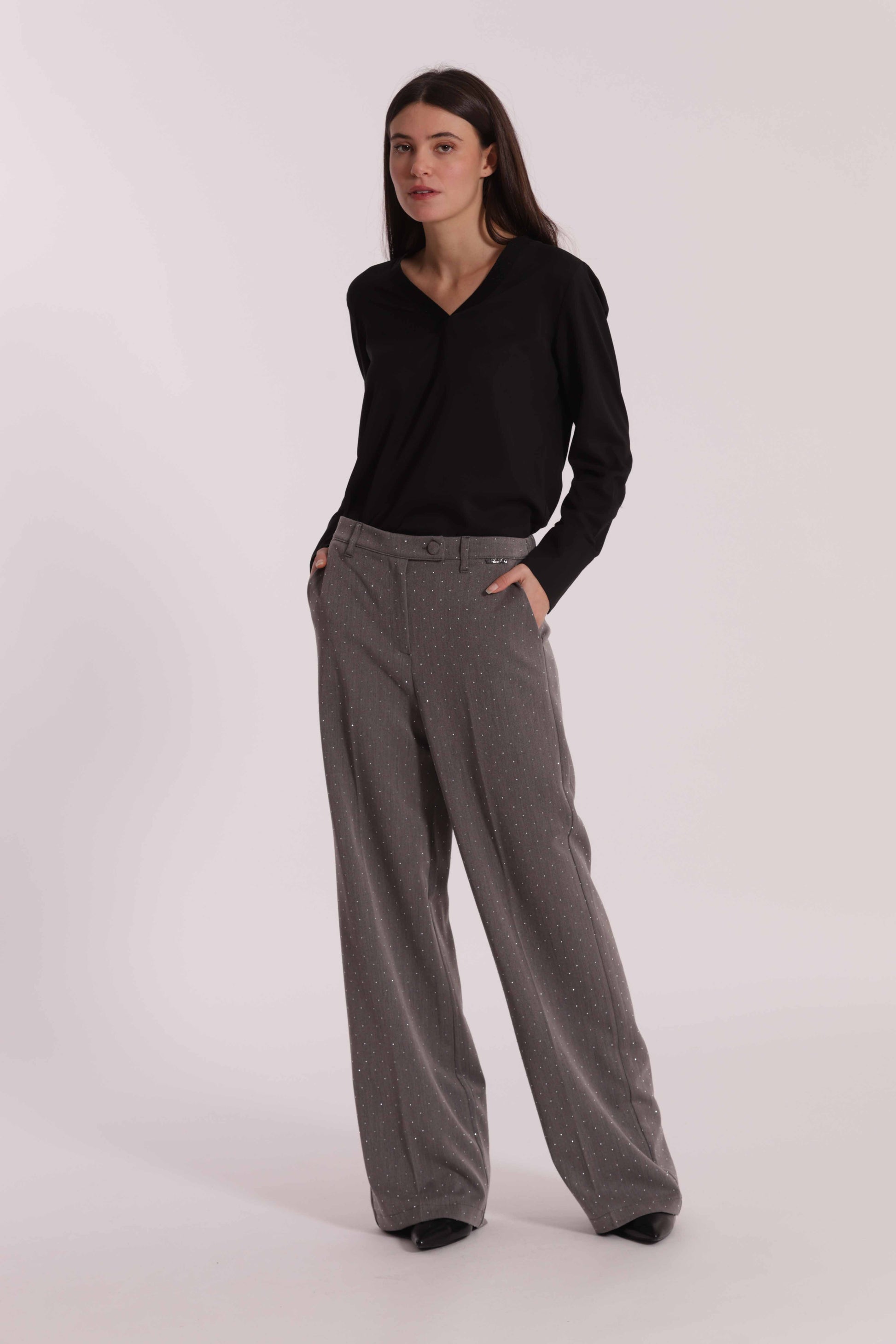 PANTALONE PALAZZO CON STRASS