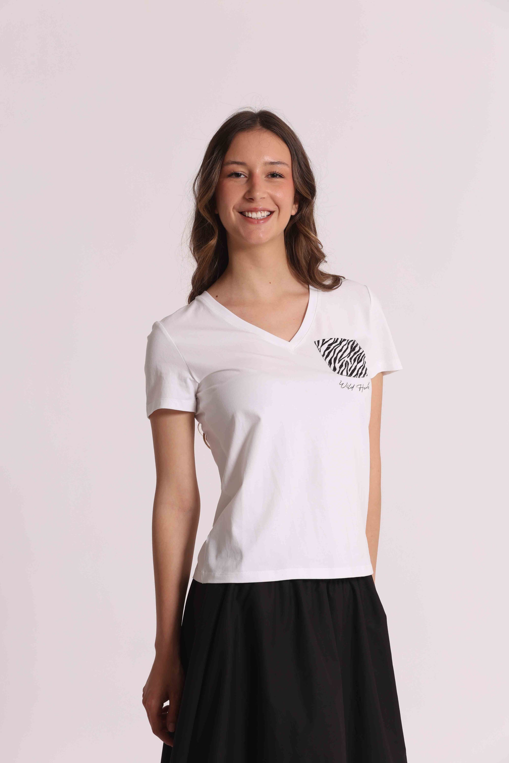 T-SHIRT SCOLLO V TASCHINO ZEBRATO