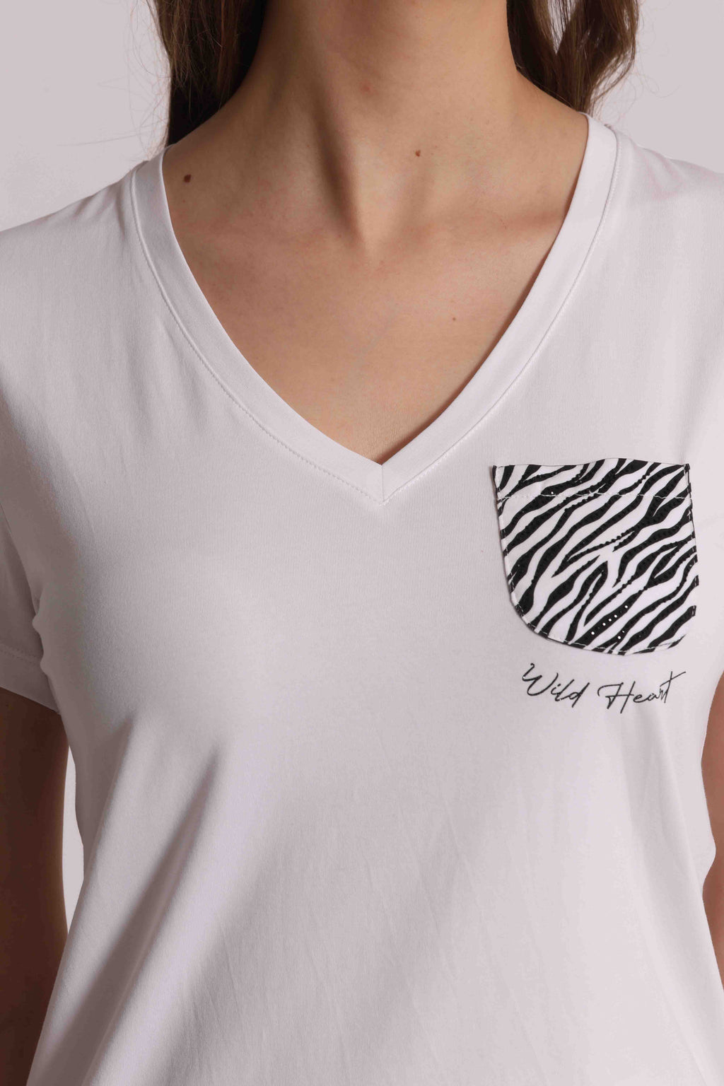 T-SHIRT SCOLLO V TASCHINO ZEBRATO