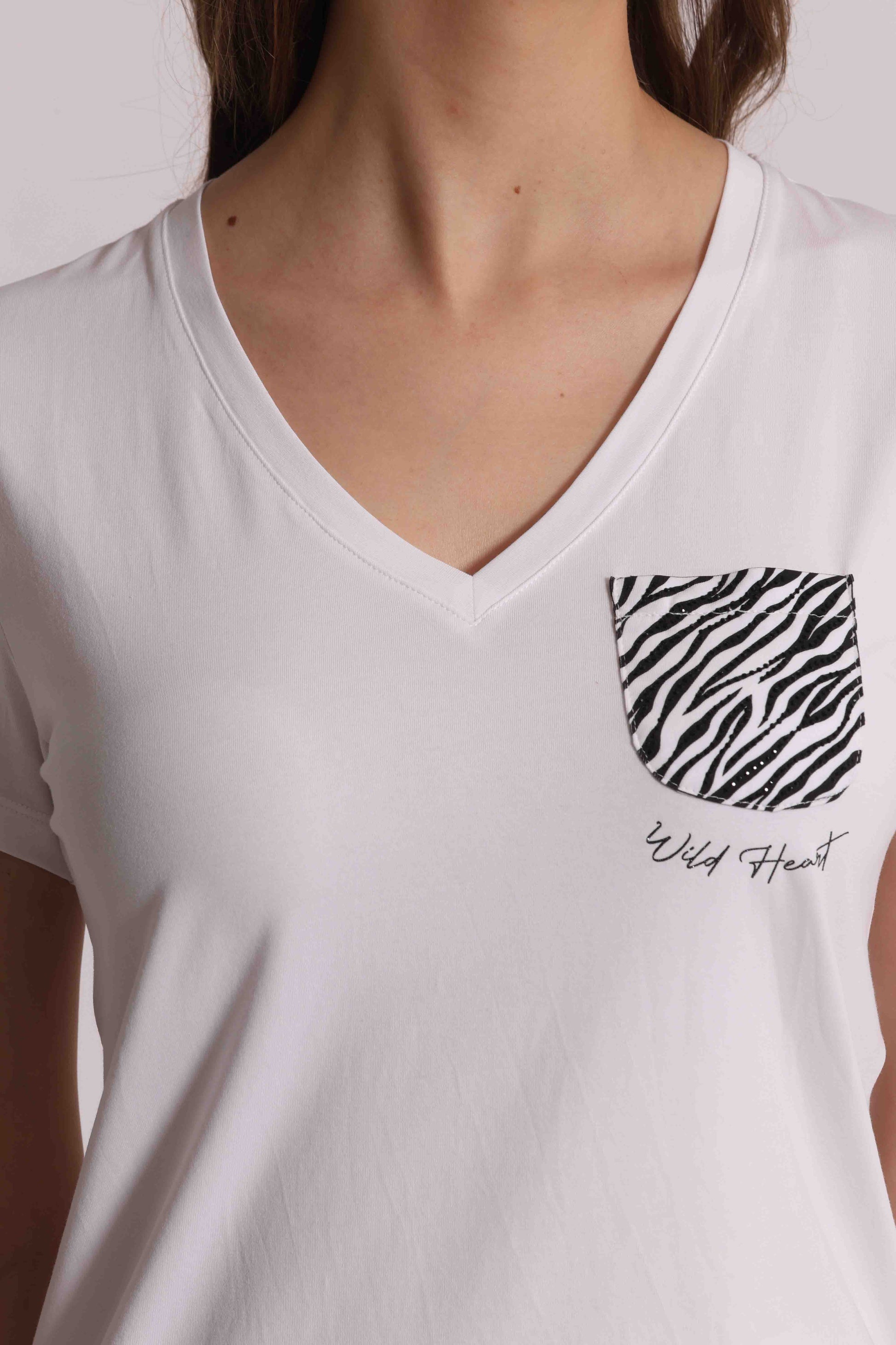 T-SHIRT SCOLLO V TASCHINO ZEBRATO