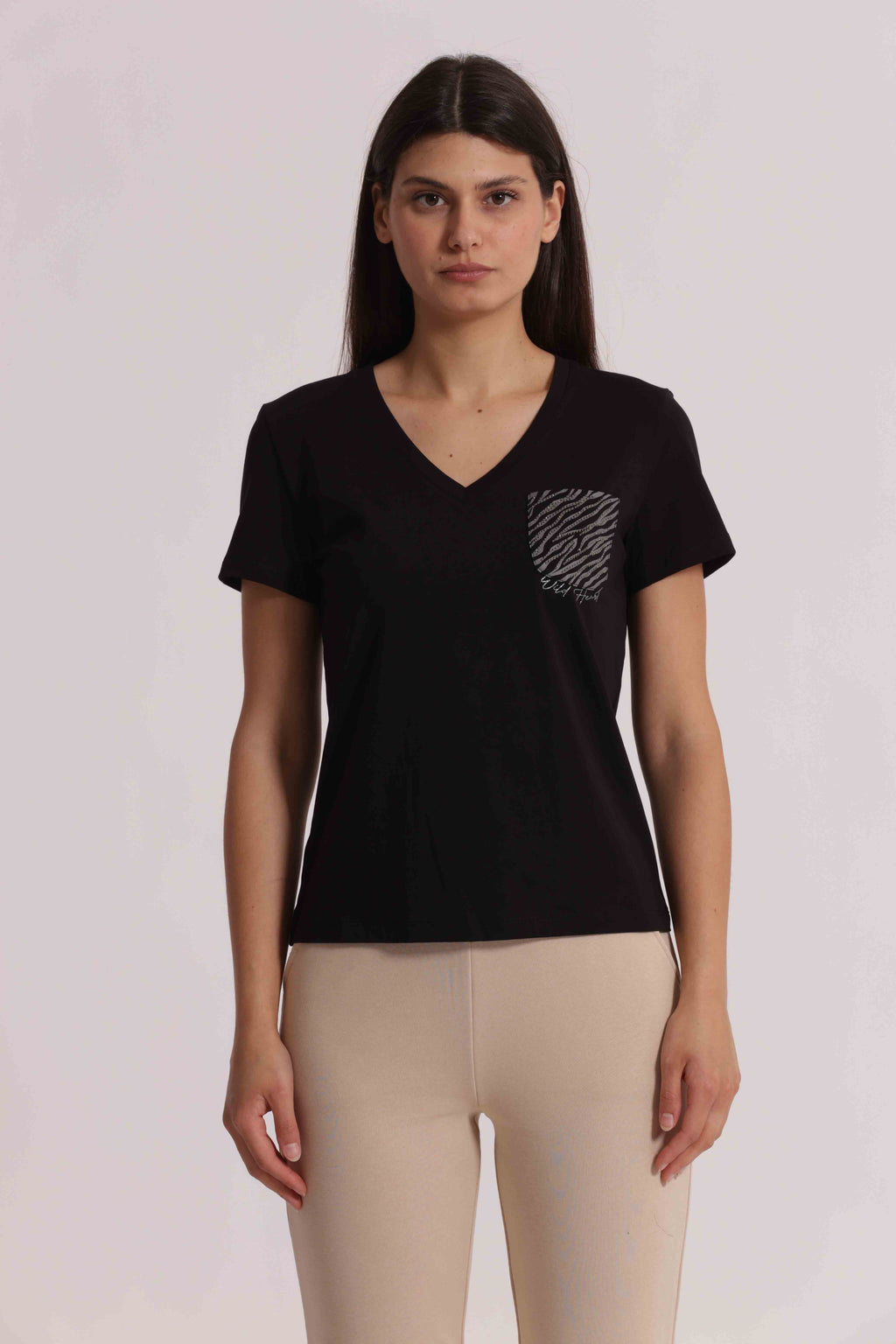 T-SHIRT SCOLLO V TASCHINO ZEBRATO