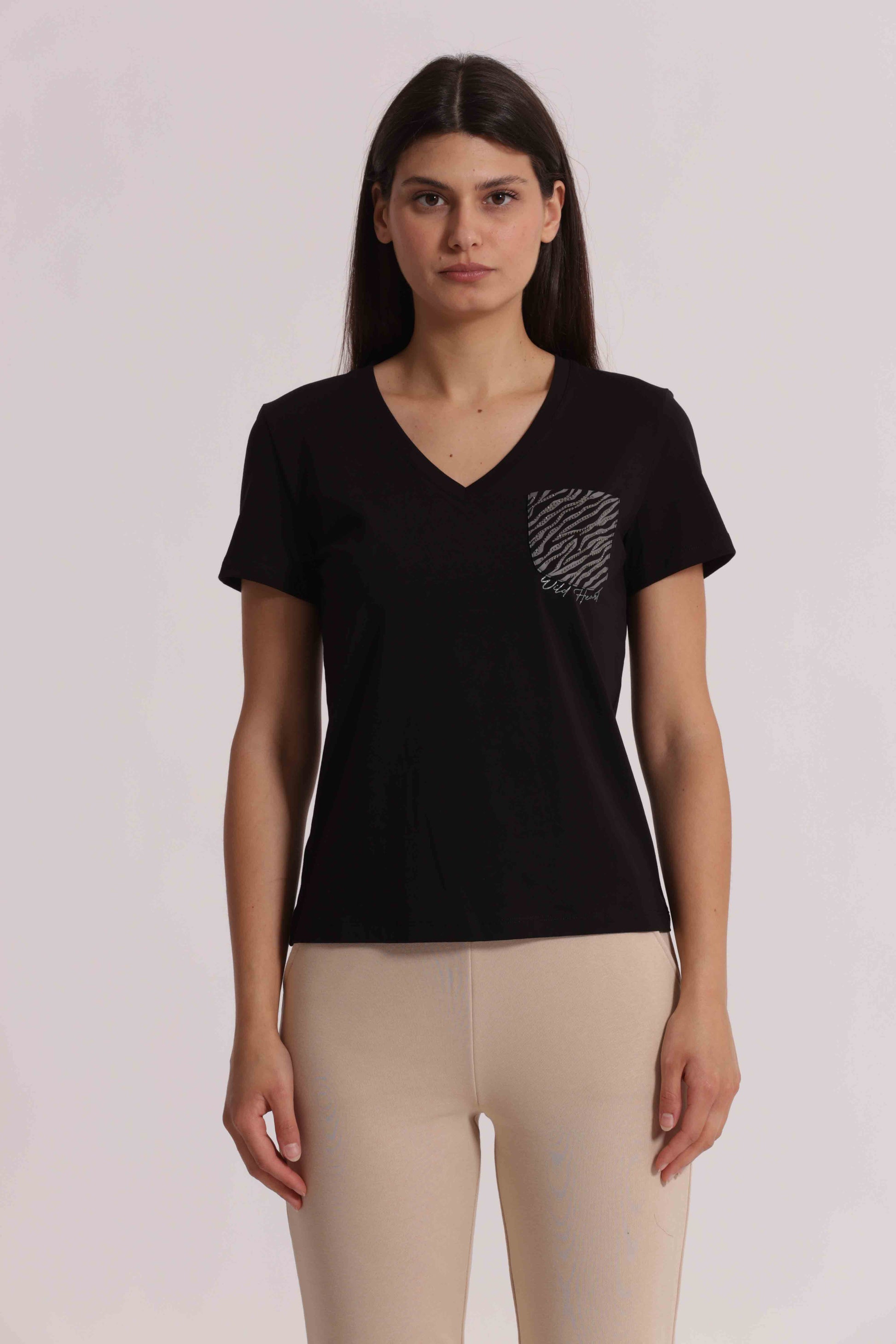 T-SHIRT SCOLLO V TASCHINO ZEBRATO