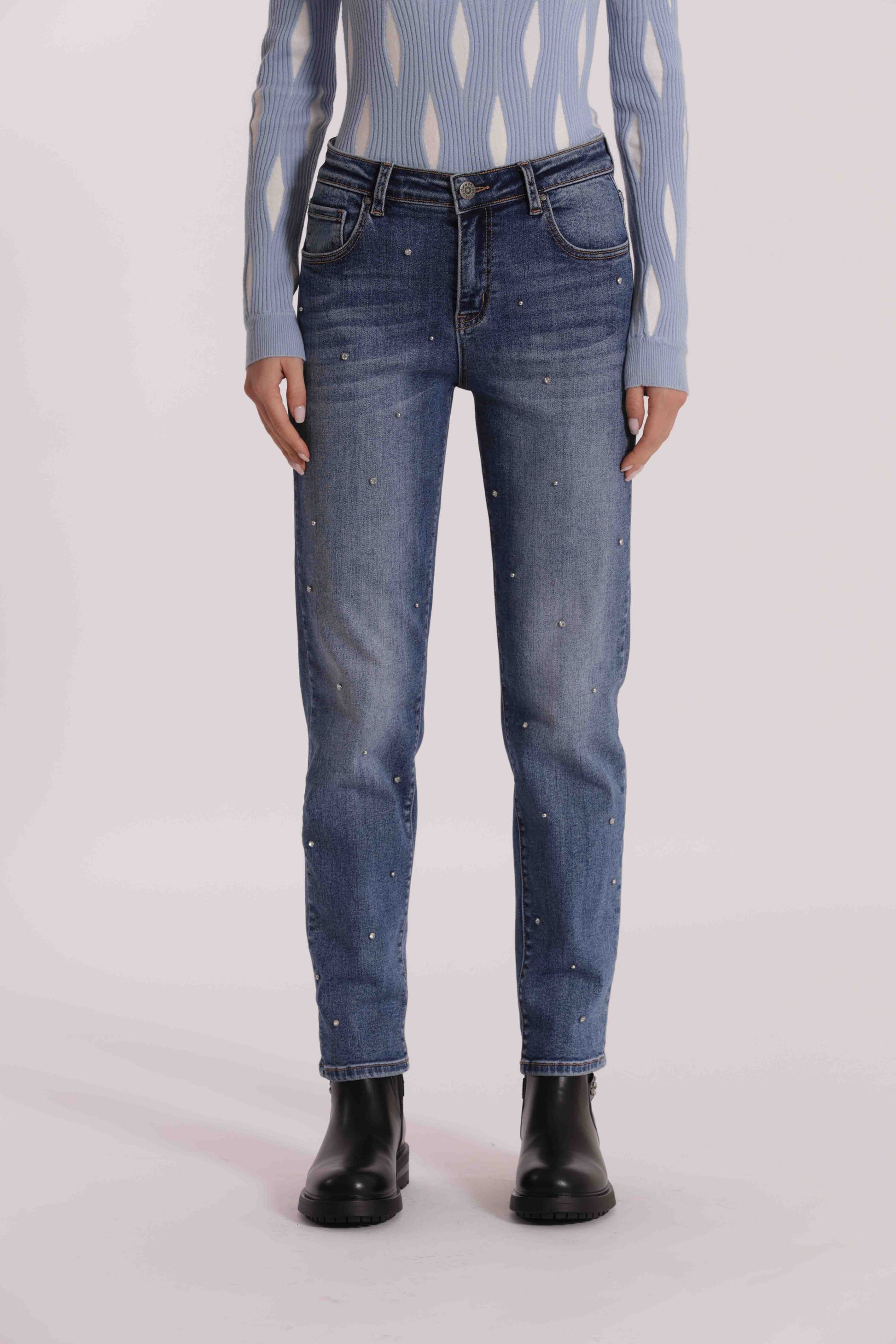 JEANS SIGARETTA CON STRASS