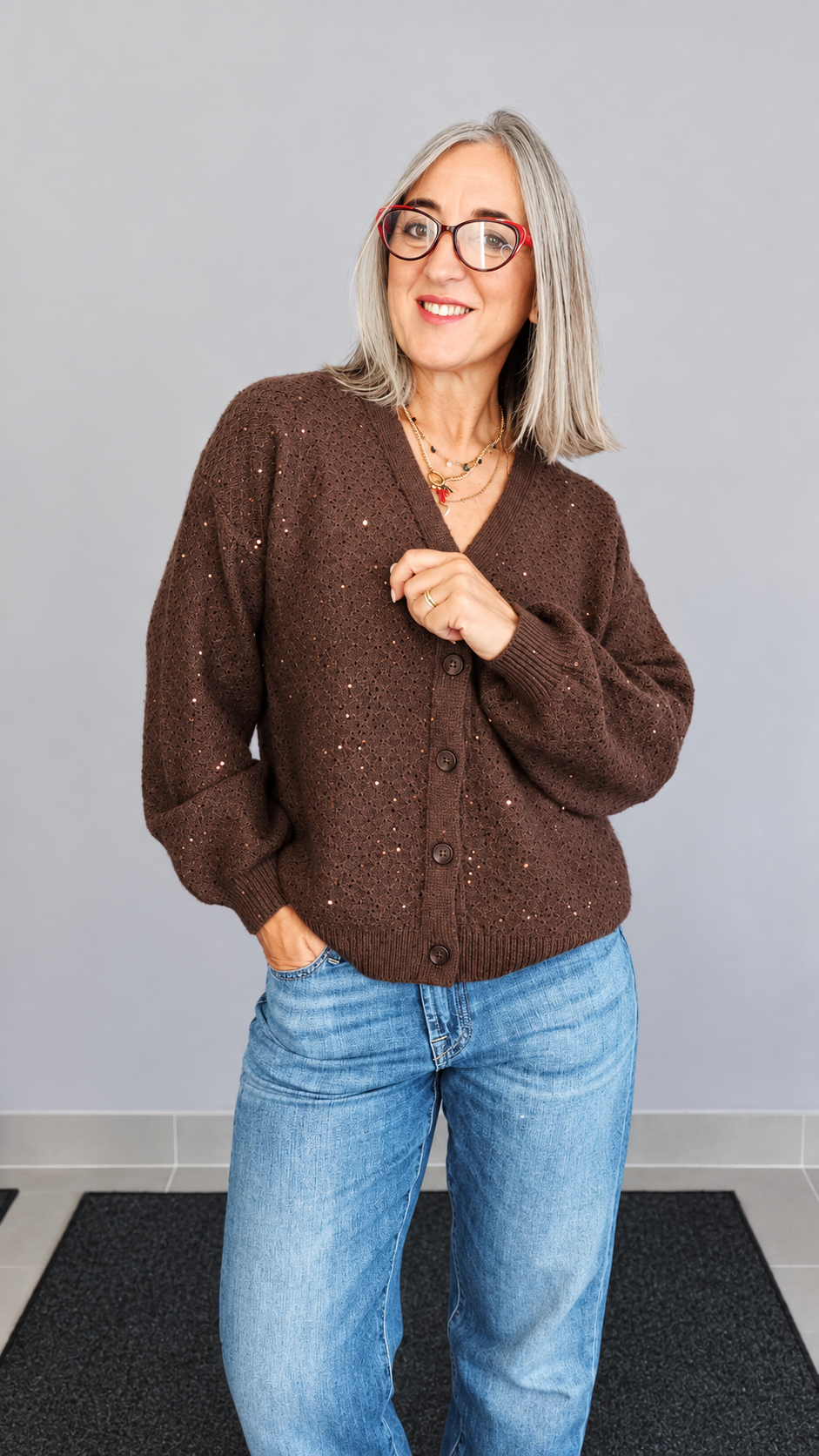 MAGLIA CARDIGAN CON MICRO PAILLETTES