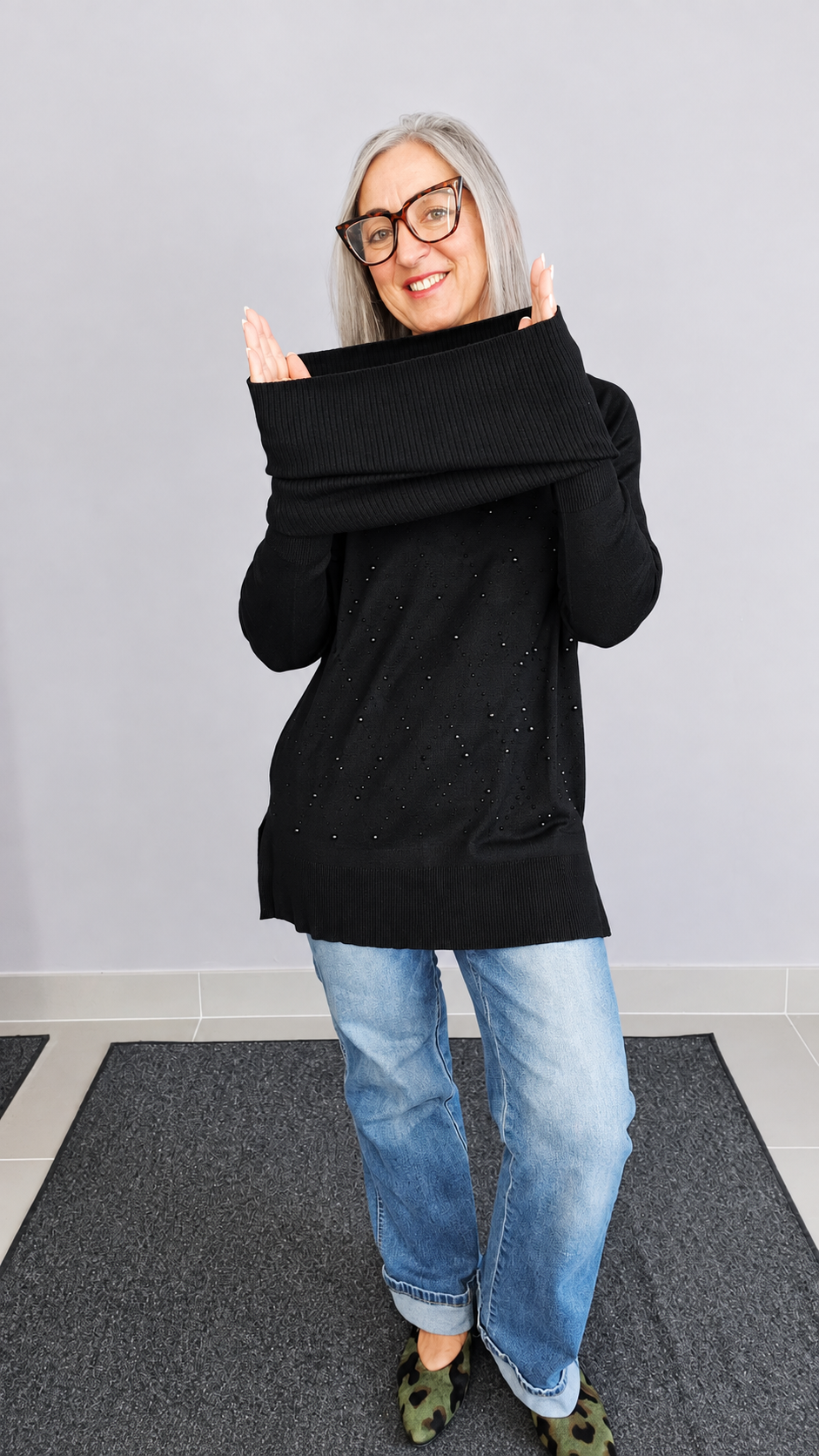 MAGLIA STRASS OVER E COLLO REMOVIBILE